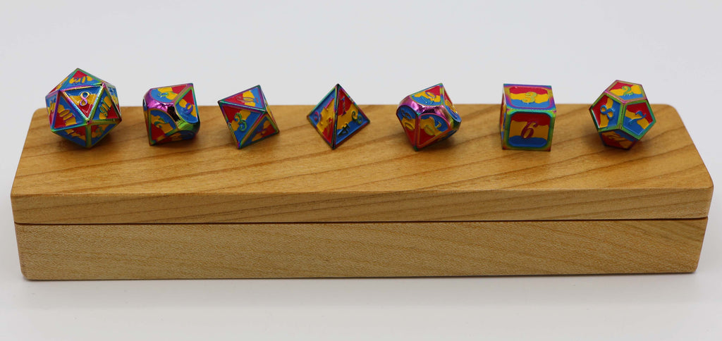 Pansexual Pride Flag - Metal RPG Dice Set Metal Dice Foam Brain Games