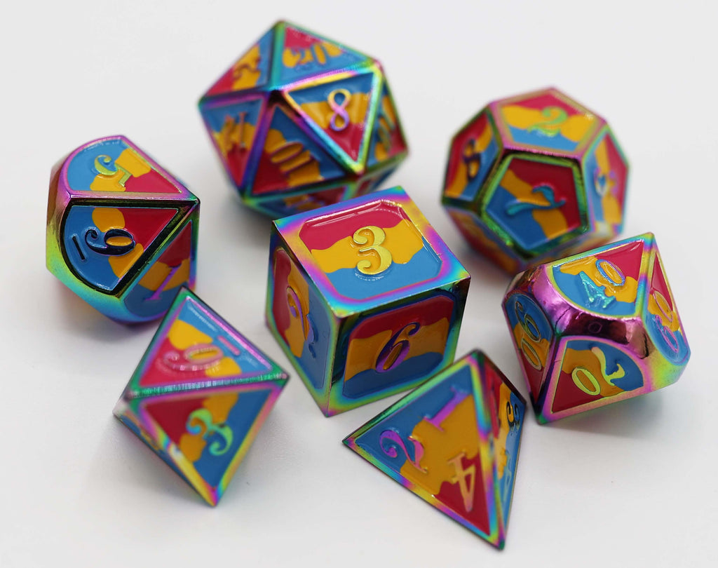 Pansexual Pride Flag - Metal RPG Dice Set Metal Dice Foam Brain Games