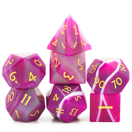 Pink Agate - Gemstone Engraved with Gold Stone Dice Foam Brain Games