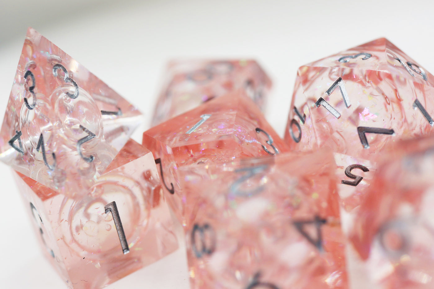 Sharp Edge Liquid Core RPG Dice Set - Pink Plastic Dice Foam Brain Games