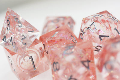 Sharp Edge Liquid Core RPG Dice Set - Pink Plastic Dice Foam Brain Games