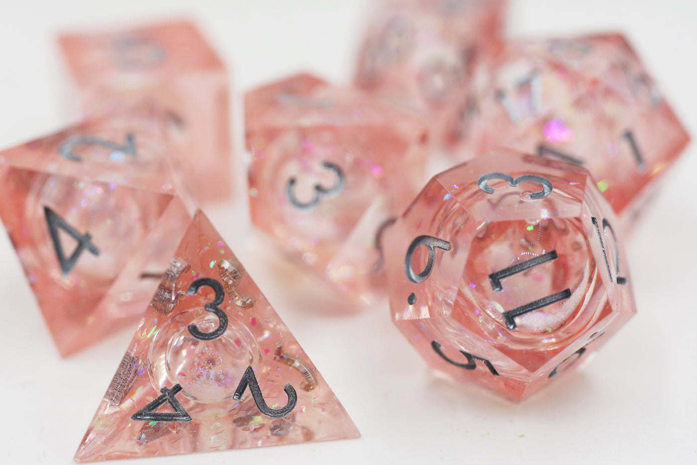 Sharp Edge Liquid Core RPG Dice Set - Pink Plastic Dice Foam Brain Games