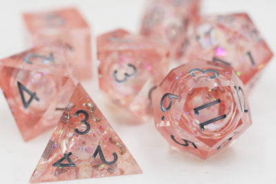 Sharp Edge Liquid Core RPG Dice Set - Pink Plastic Dice Foam Brain Games