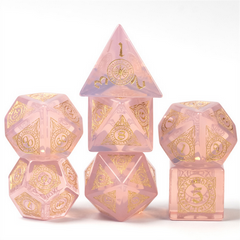 Pink Opalite with Runes - Engraved with Gold Stone Dice Foam Brain Games