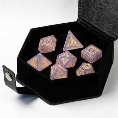 Pink Opalite with Runes - Engraved with Gold Stone Dice Foam Brain Games