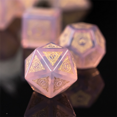 Pink Opalite with Runes - Engraved with Gold Stone Dice Foam Brain Games