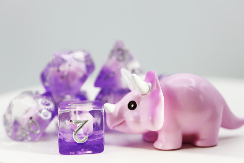 Pink Triceratops RPG Dice Set Plastic Dice Foam Brain Games