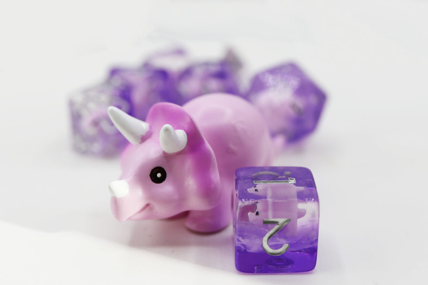 Pink Triceratops RPG Dice Set Plastic Dice Foam Brain Games