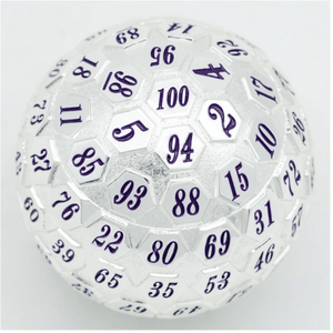 45mm Metal D100 - Platinum with Purple Metal Dice Foam Brain Games