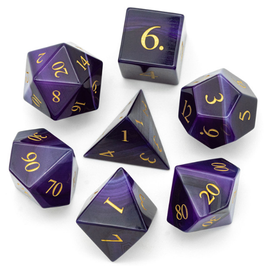 Purple Agate - Gemstone Engraved with Gold Stone Dice Foam Brain Games