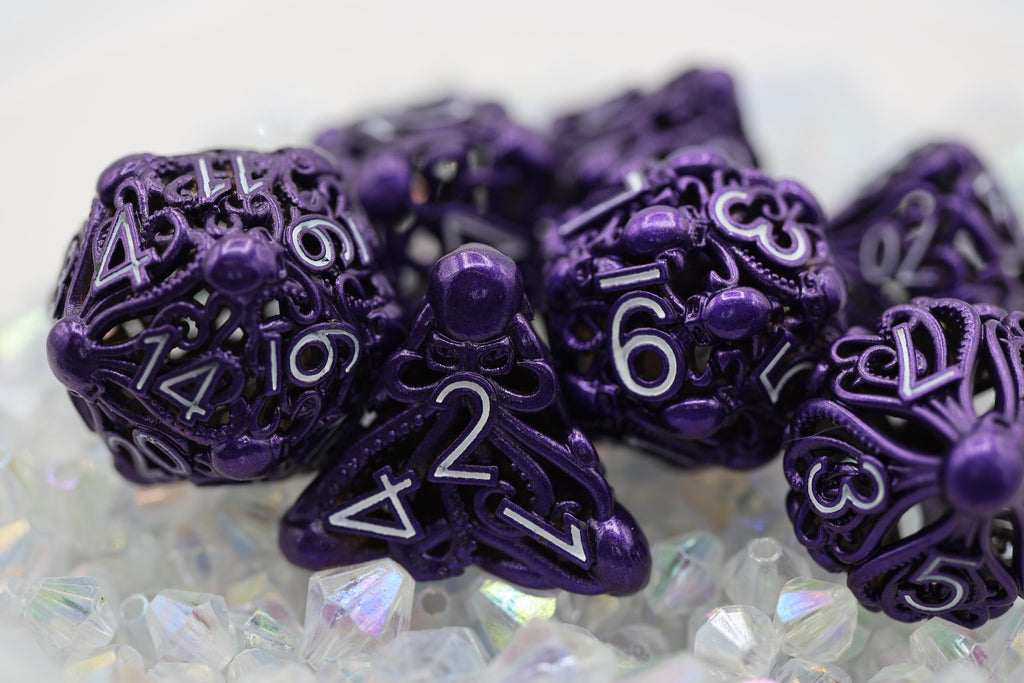 Mind Eater: Electric Purple - Hollow Metal RPG Dice Set Metal Dice Foam Brain Games