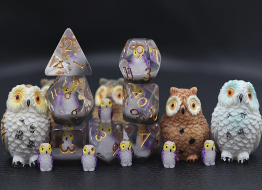 Purple Owl RPG Dice Set Plastic Dice Foam Brain Games