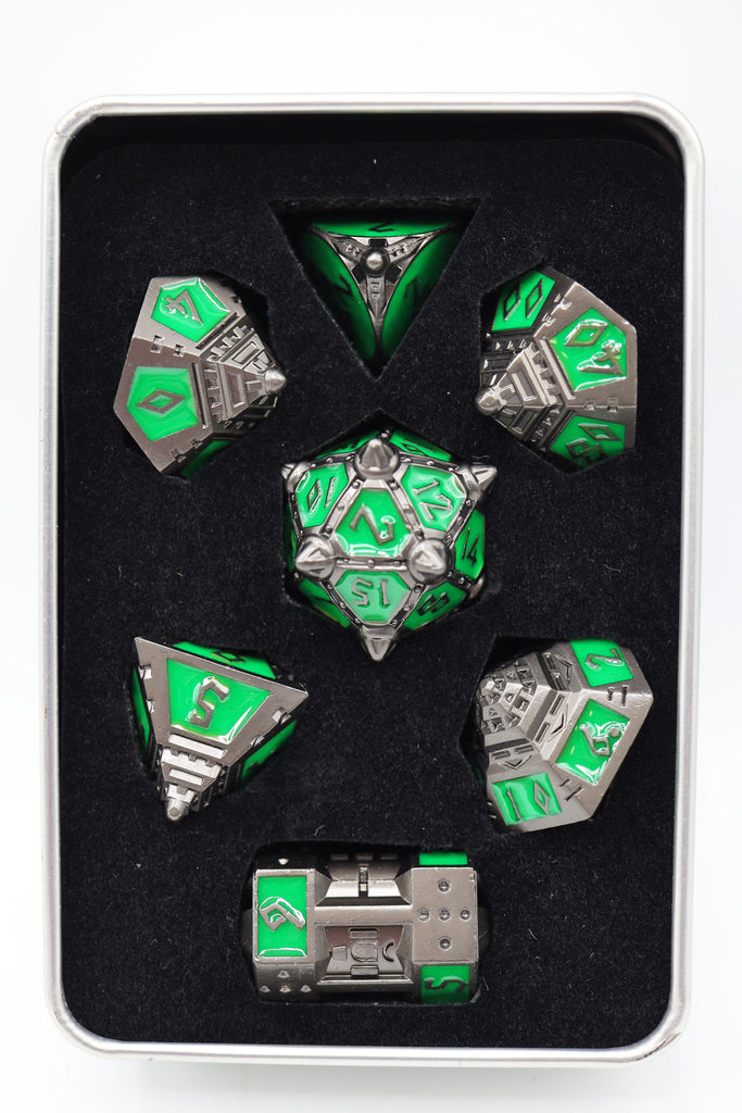 Dice 51: Radioactive Rocket - Metal RPG Dice Set Metal Dice Foam Brain Games