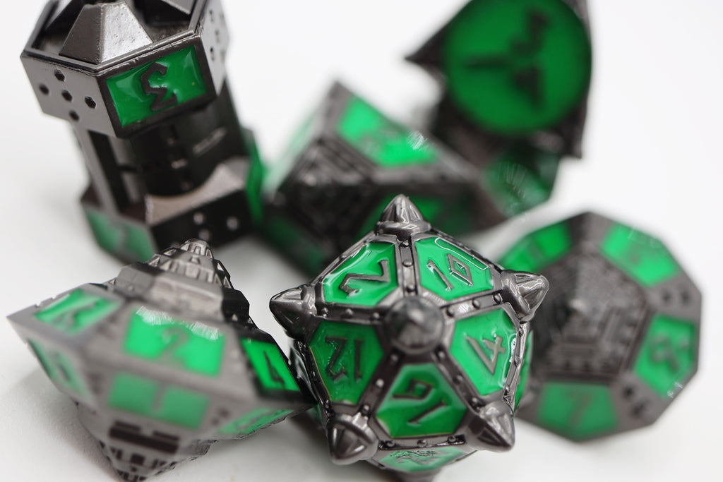 Dice 51: Radioactive Rocket - Metal RPG Dice Set Metal Dice Foam Brain Games