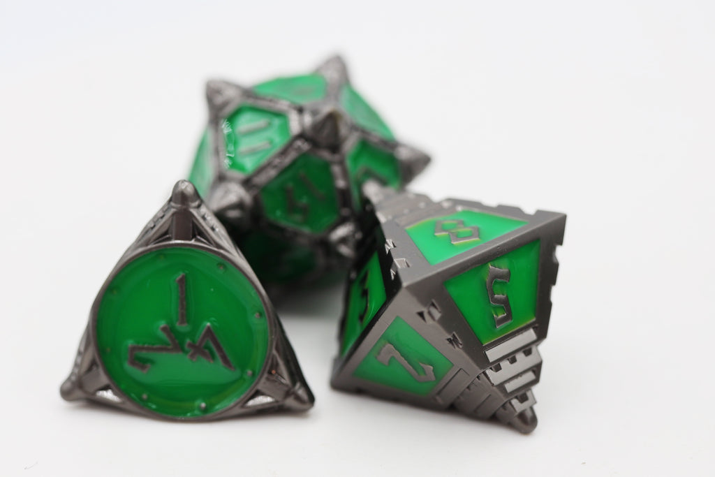 Dice 51: Radioactive Rocket - Metal RPG Dice Set Metal Dice Foam Brain Games