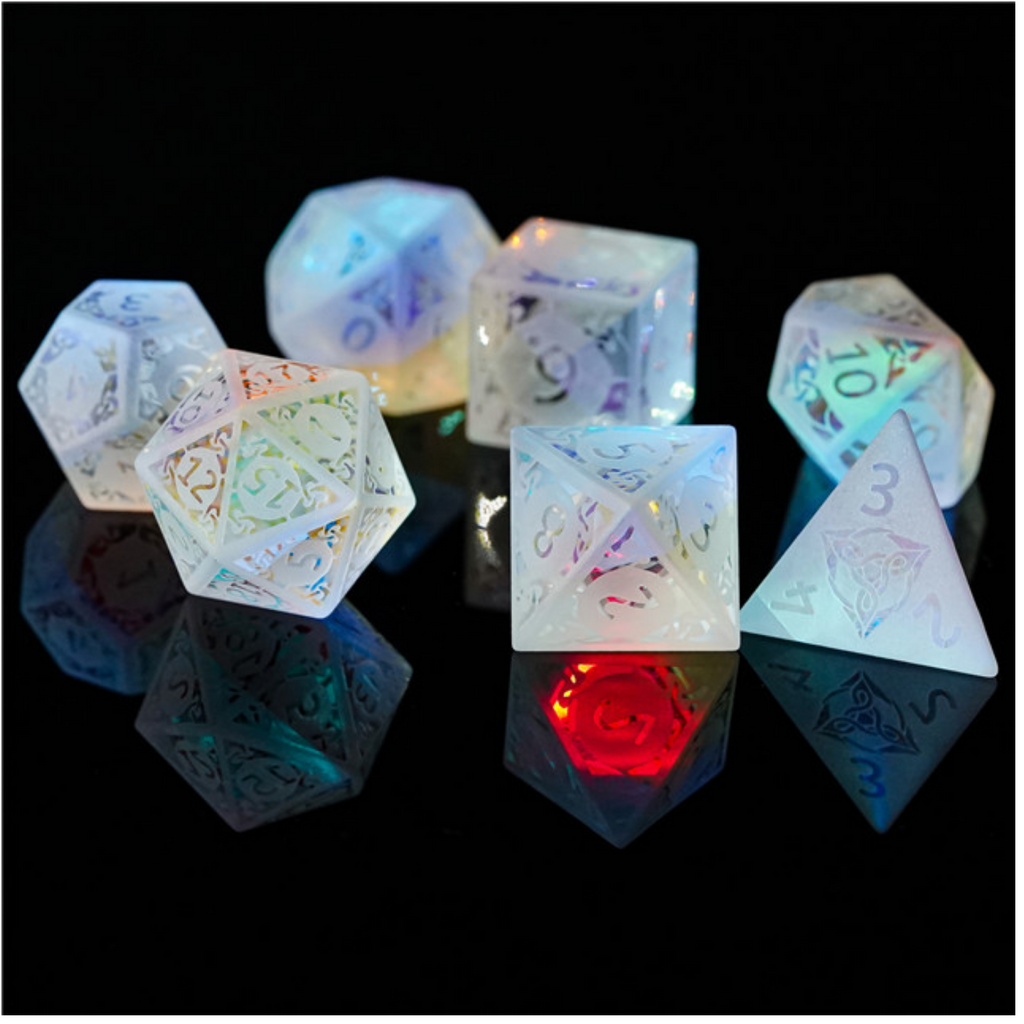 Rainbow Crystal and Flourish - Gemstone Engraved Stone Dice Foam Brain Games