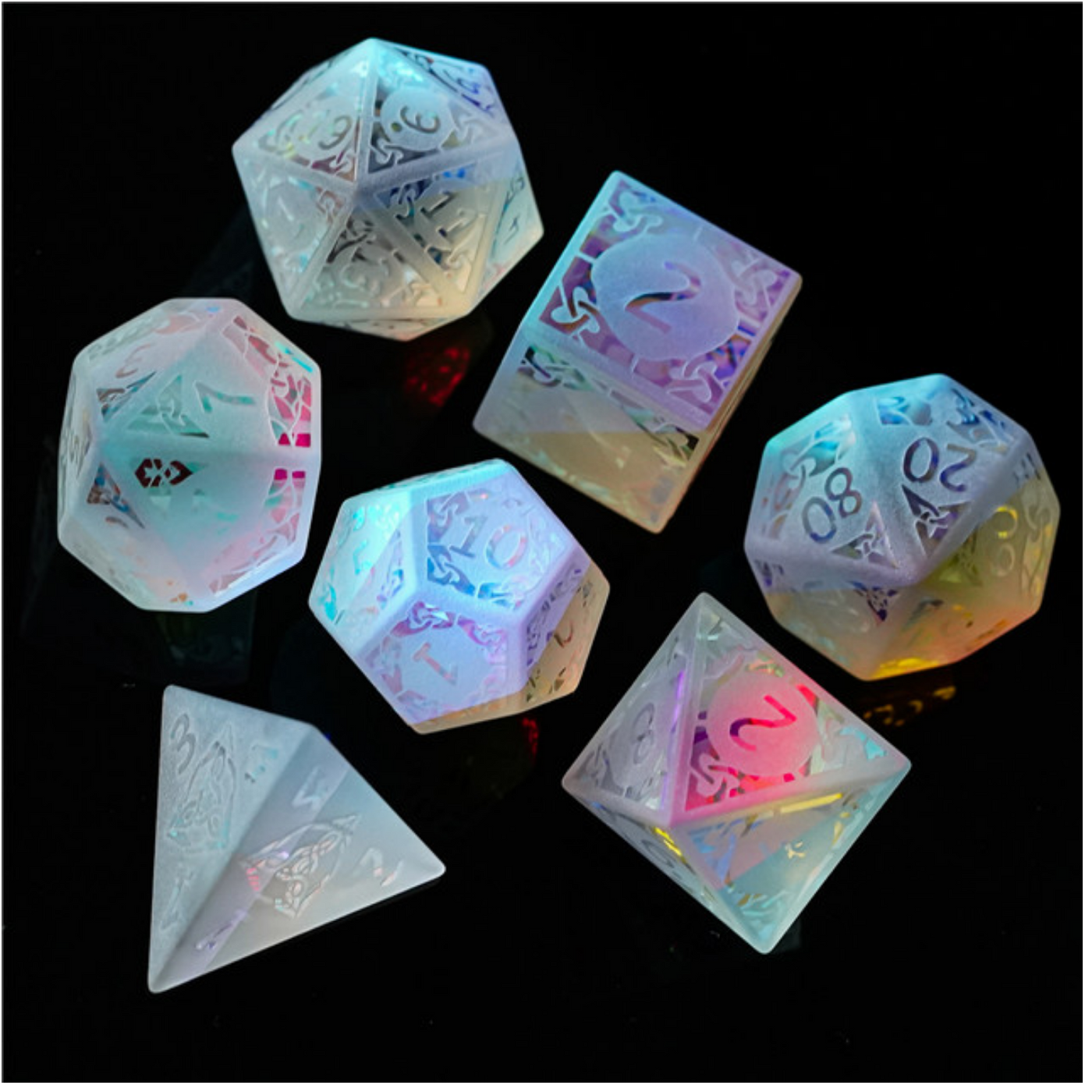 Rainbow Crystal and Flourish - Gemstone Engraved Stone Dice Foam Brain Games