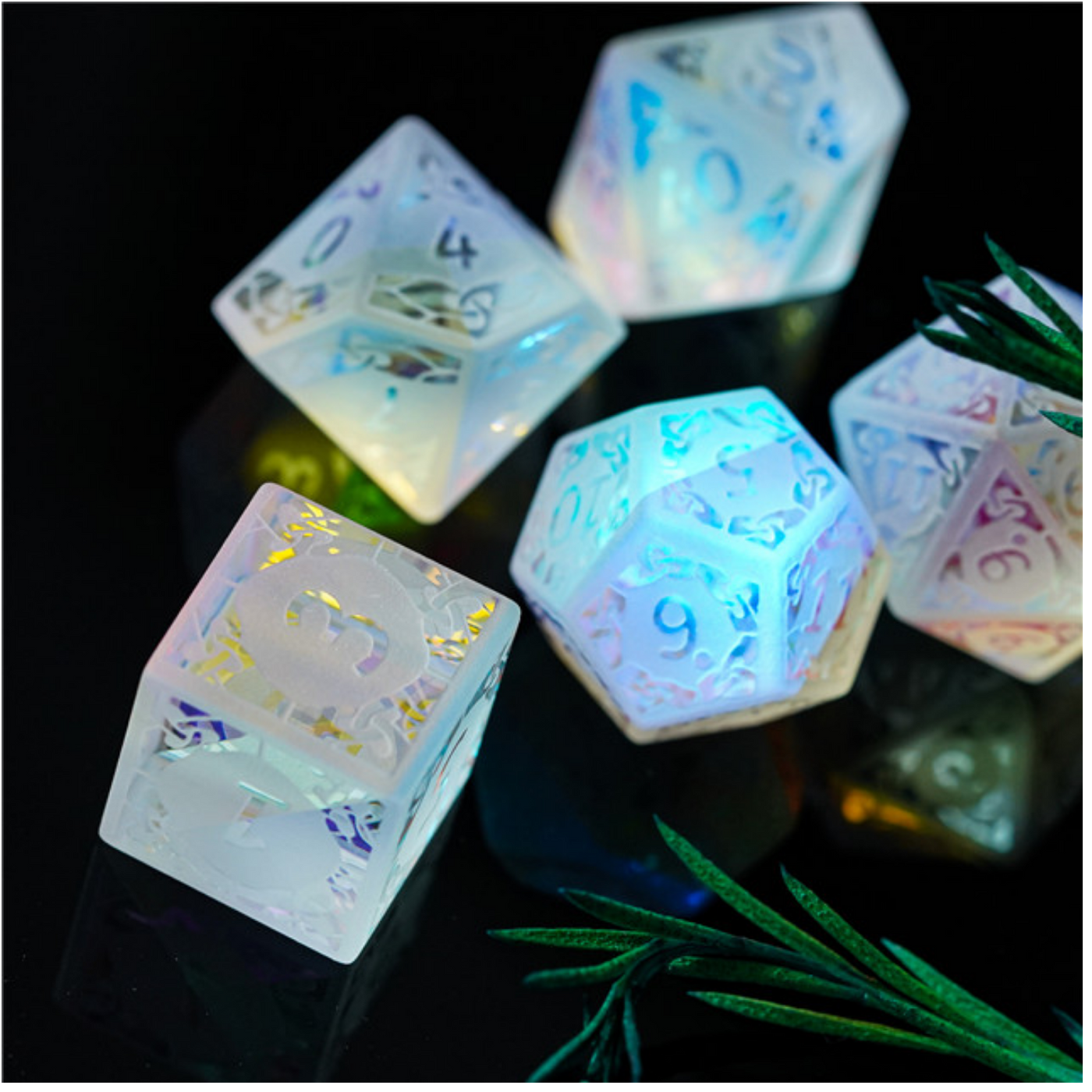Rainbow Crystal and Flourish - Gemstone Engraved Stone Dice Foam Brain Games