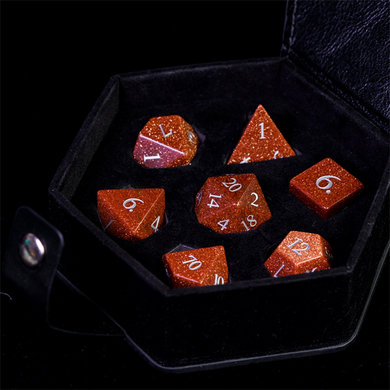 Red Goldstone - Engraved Gemstone Stone Dice Foam Brain Games