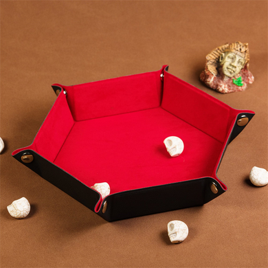 Leatherette & Velvet Dice Tray (Red Hex) Dice Tray Foam Brain Games