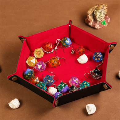 Leatherette & Velvet Dice Tray (Red Hex) Dice Tray Foam Brain Games