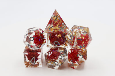 Sharp Edge Resin RPG Dice Set - Red Lotus Plastic Dice Foam Brain Games