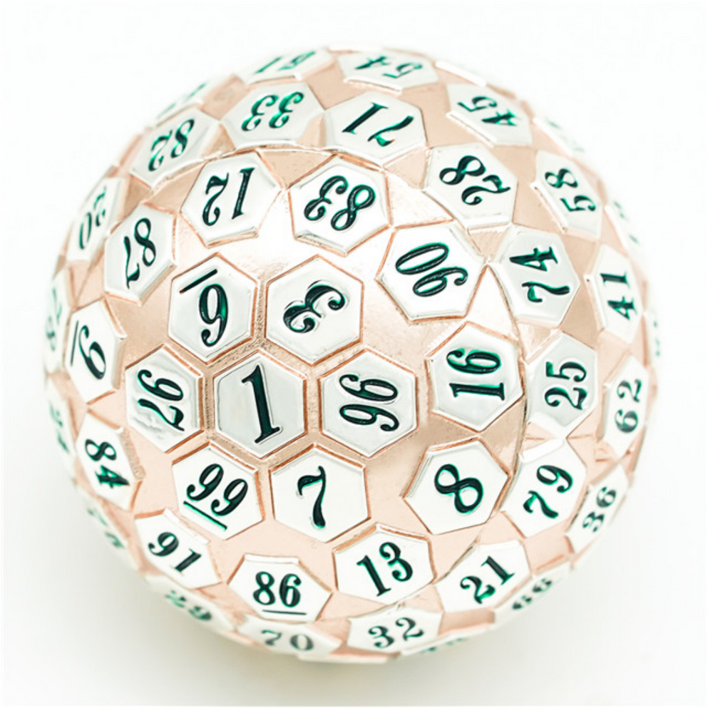 45mm Metal D100 - Rose Gold & Silver Metal Dice Foam Brain Games