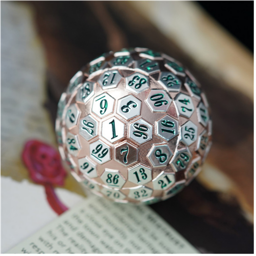 45mm Metal D100 - Rose Gold & Silver Metal Dice Foam Brain Games