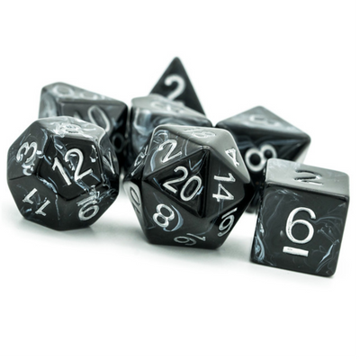 Black Brushed White Silk RPG Dice Set Plastic Dice Foam Brain Games