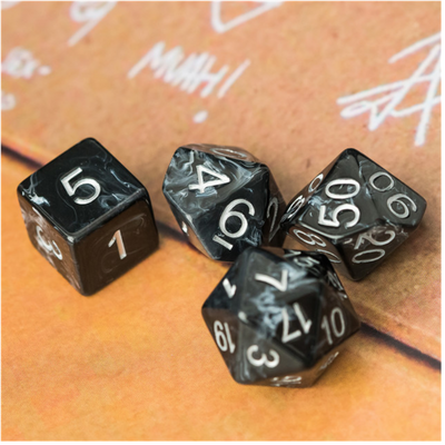 Black Brushed White Silk RPG Dice Set Plastic Dice Foam Brain Games