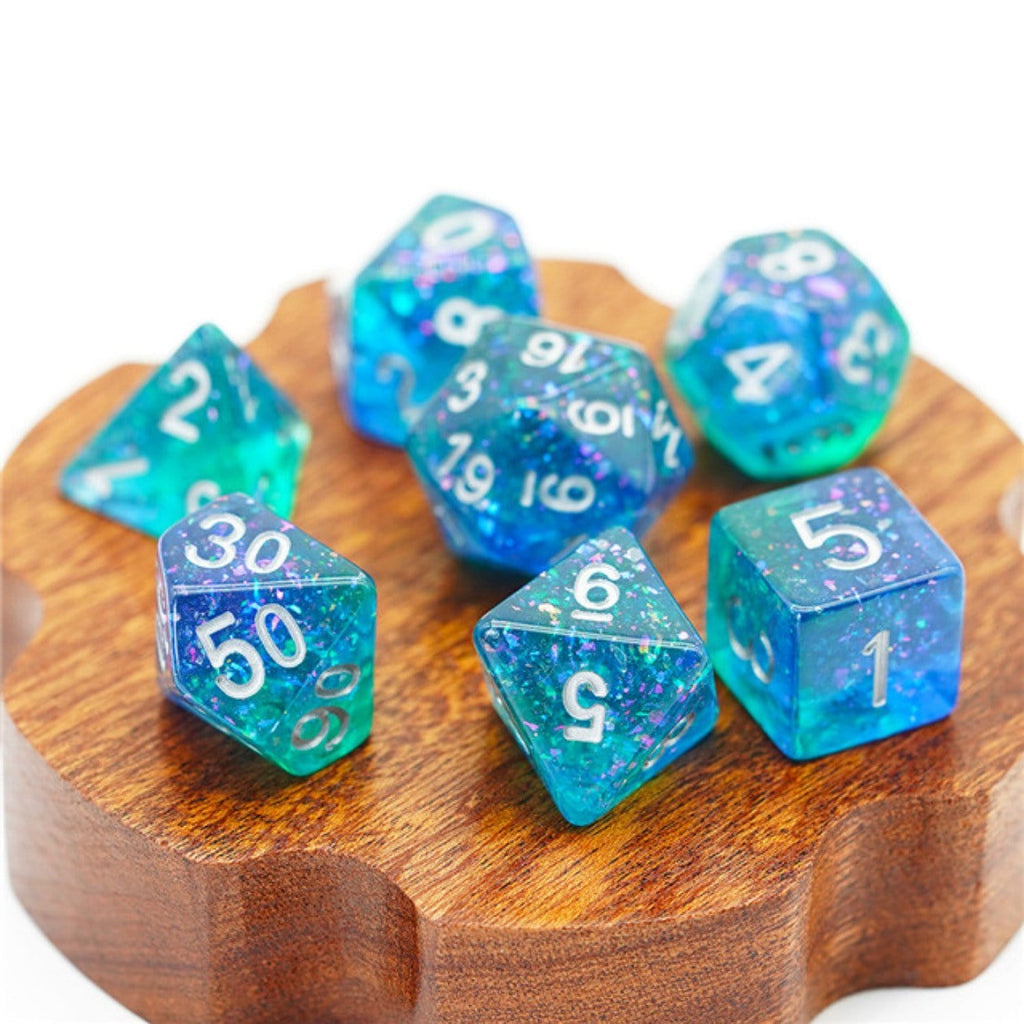 Ocean Glitter RPG Dice Set Plastic Dice Foam Brain Games