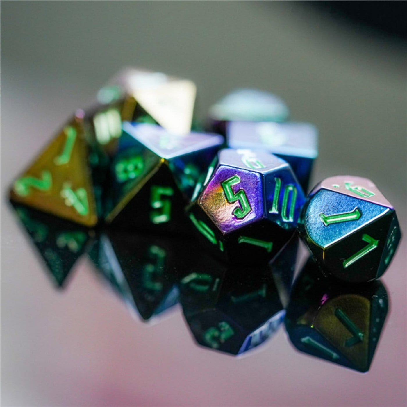 Jumbo Metallic Dice Set with Green Font Plastic Dice Foam Brain Games