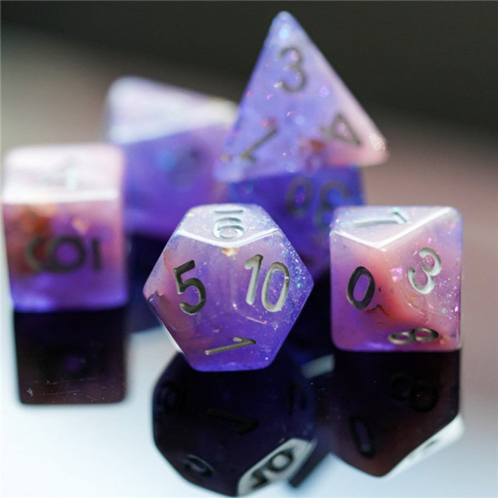 Pink & Purple Seabed Treasure RPG Dice Set Plastic Dice Foam Brain Games