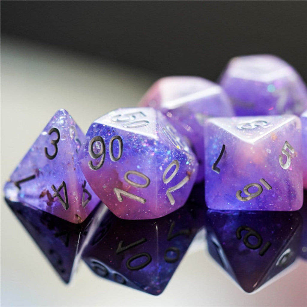 Pink & Purple Seabed Treasure RPG Dice Set Plastic Dice Foam Brain Games