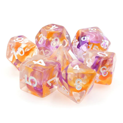 Purple & Orange Swirl Dice RPG Dice Set Plastic Dice Foam Brain Games