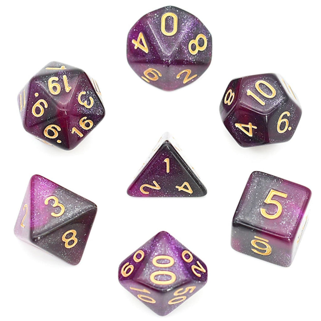 Black & Purple Galaxy RPG Dice Set Plastic Dice Foam Brain Games