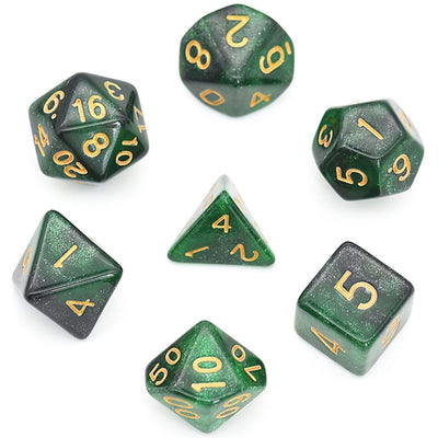 Black & Green Galaxy RPG Dice Set Plastic Dice Foam Brain Games