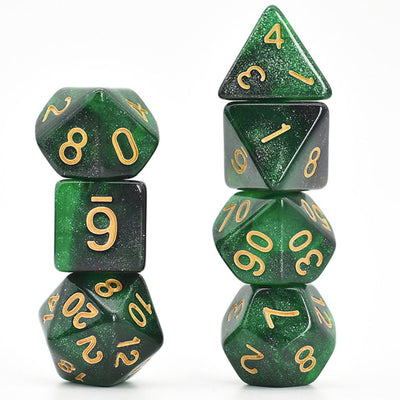Black & Green Galaxy RPG Dice Set Plastic Dice Foam Brain Games