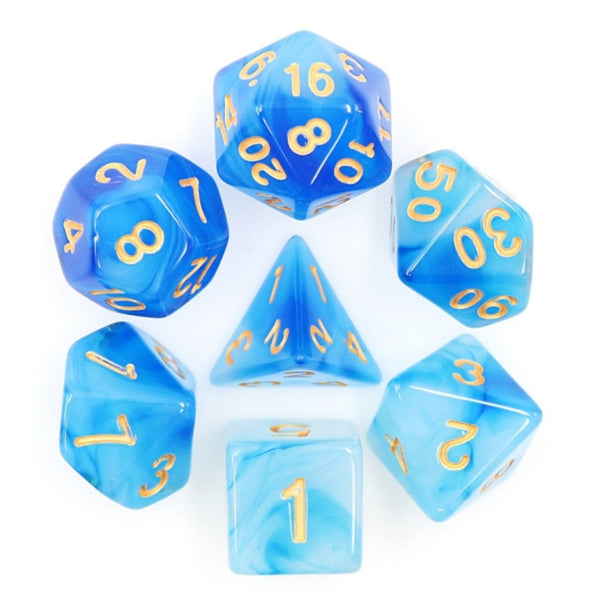Blue Silk Translucent RPG Dice Set Plastic Dice Foam Brain Games