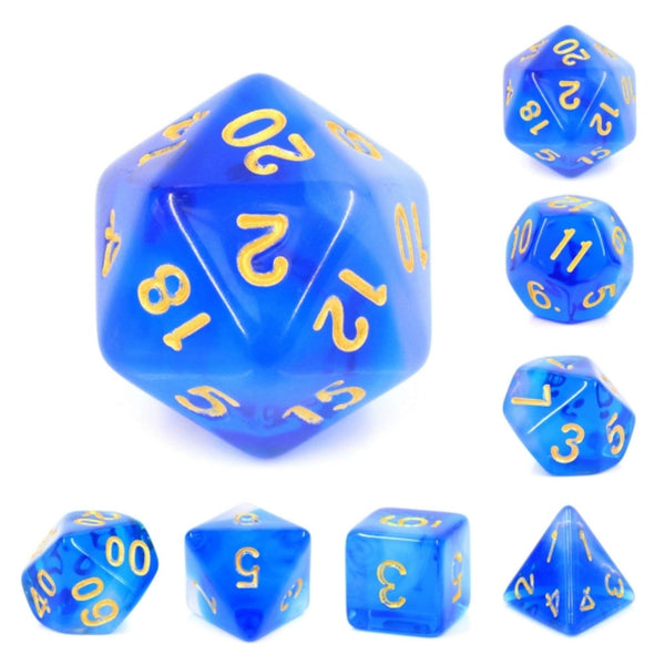 Blue Silk Translucent RPG Dice Set Plastic Dice Foam Brain Games
