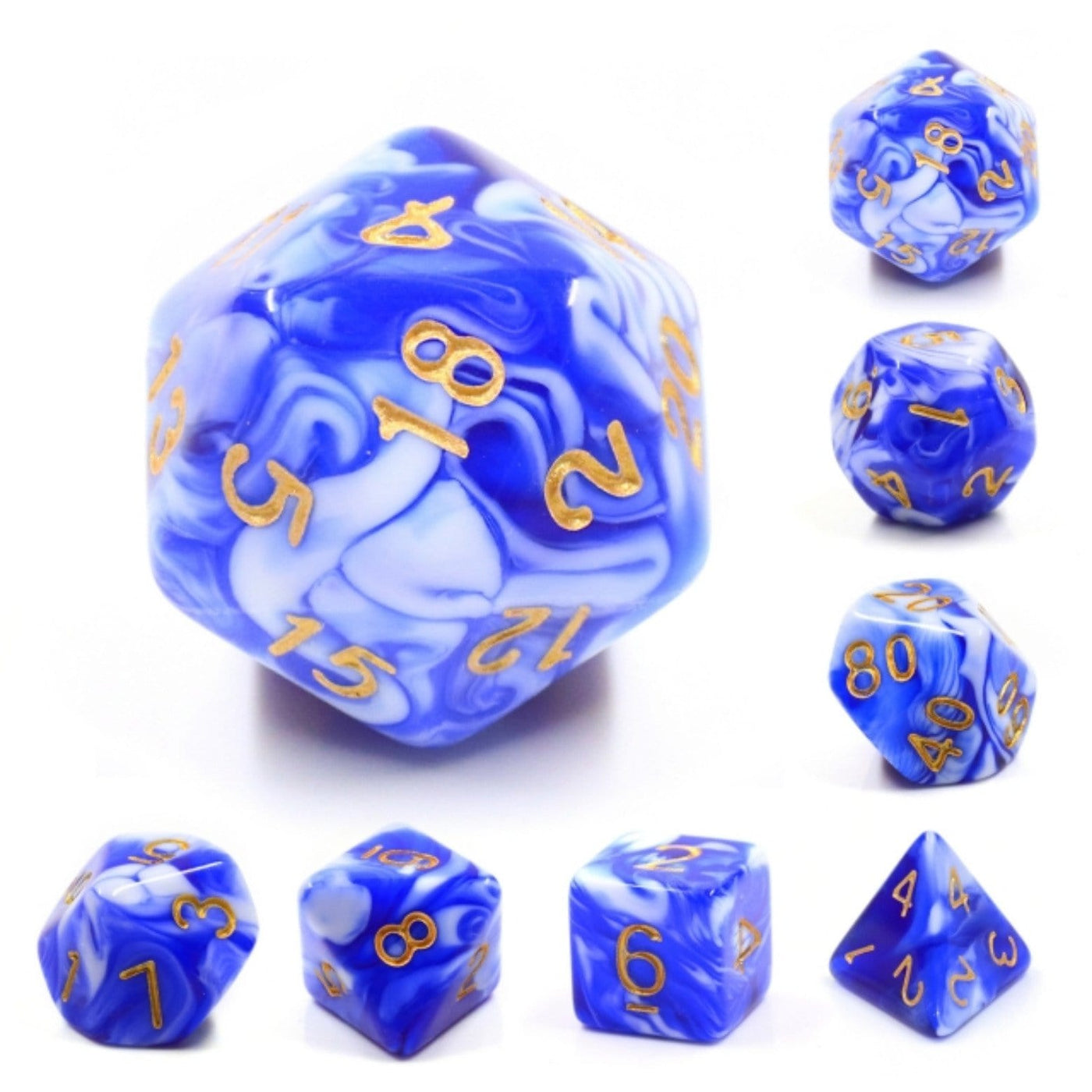 Blue Porcelain RPG Dice Set Plastic Dice Foam Brain Games