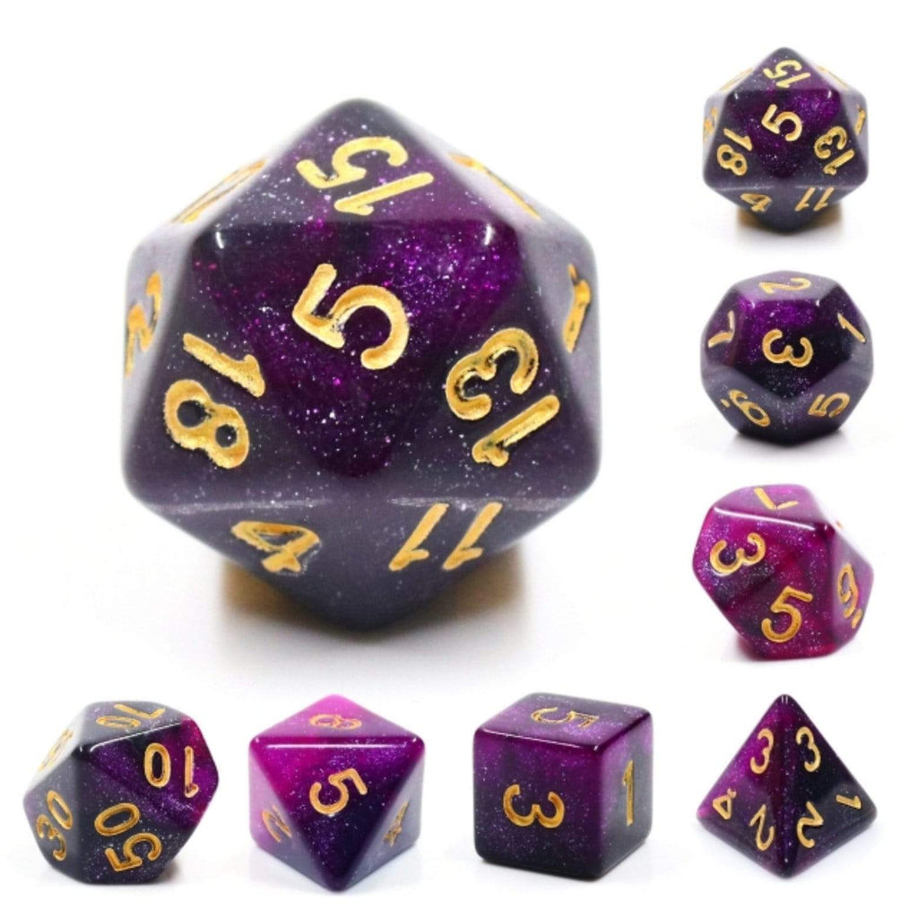 Black & Purple Galaxy RPG Dice Set Plastic Dice Foam Brain Games