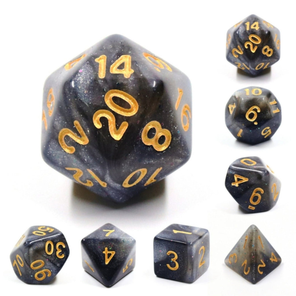 Silver Sparkle RPG Dice Set Plastic Dice Foam Brain Games