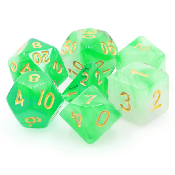 Green Silk Translucent RPG Dice Set Plastic Dice Foam Brain Games