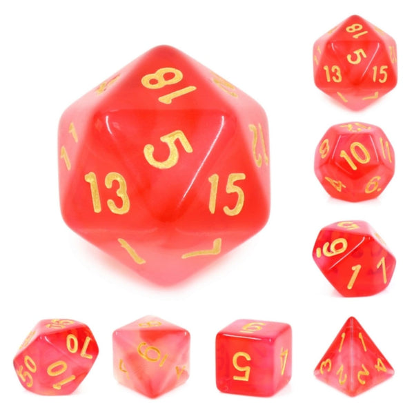 Red Silk Translucent RPG Dice Set Plastic Dice Foam Brain Games