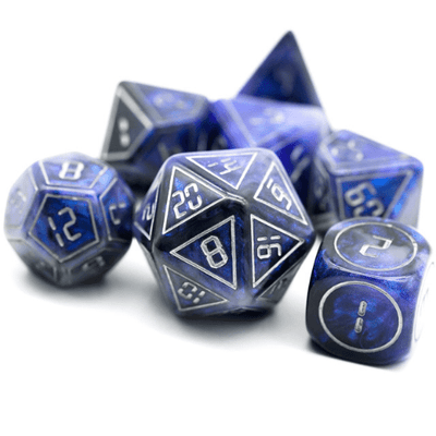 Cybernated Blue & Black RPG Dice Set - XLarge Plastic Dice Foam Brain Games