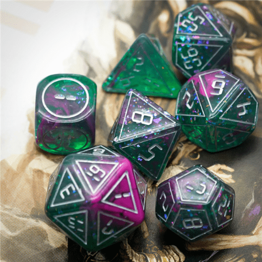 Cybernated Pink & Green RPG Dice Set - XLarge Plastic Dice Foam Brain Games