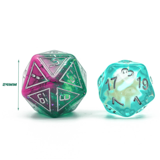 Cybernated Pink & Green RPG Dice Set - XLarge Plastic Dice Foam Brain Games