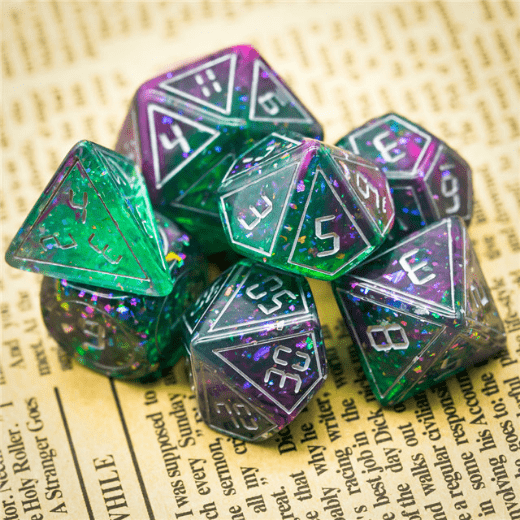 Cybernated Pink & Green RPG Dice Set - XLarge Plastic Dice Foam Brain Games