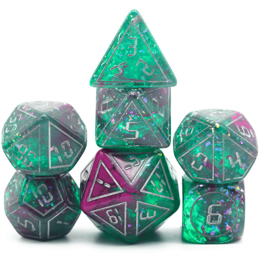 Cybernated Pink & Green RPG Dice Set - XLarge Plastic Dice Foam Brain Games